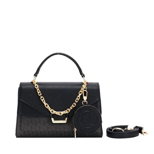 Black Satchel Top Handle Bag with Pouch