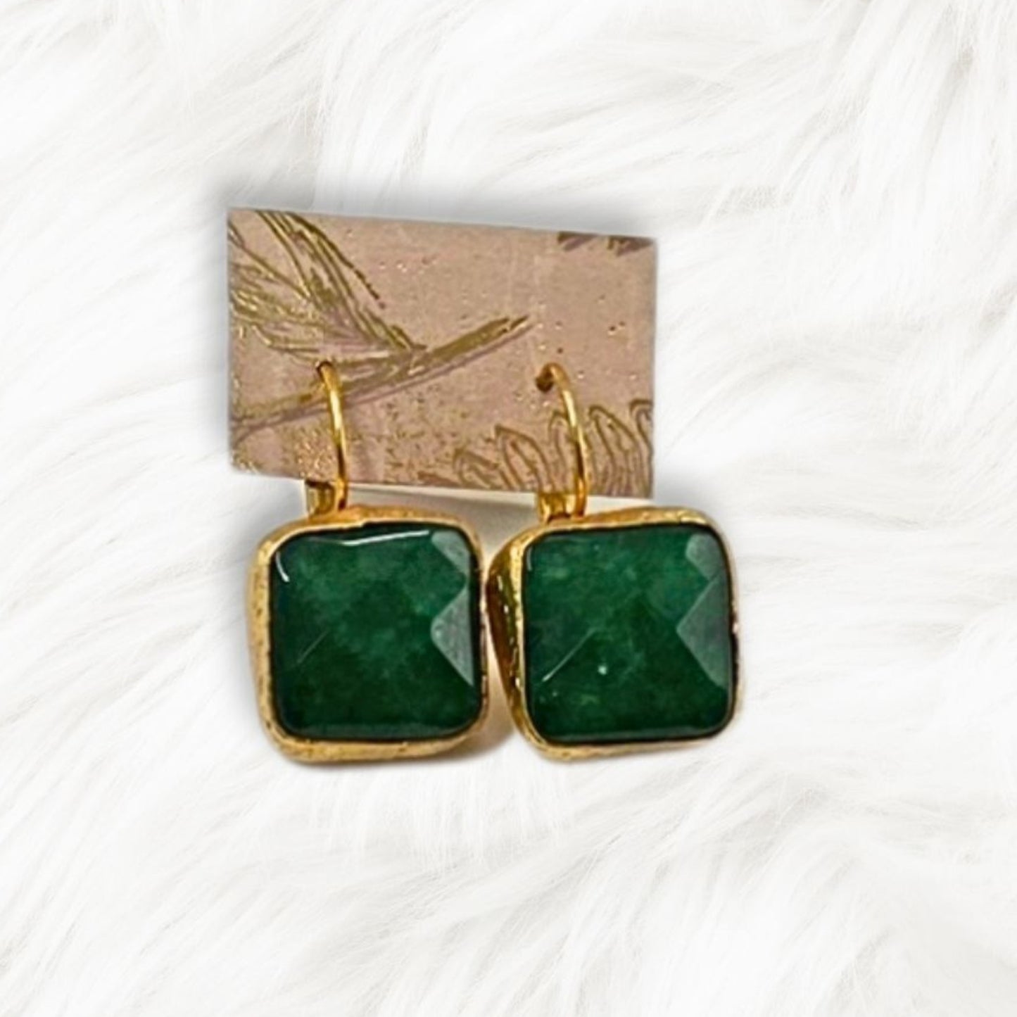 The Square Drop Earrings in Green Aventurine