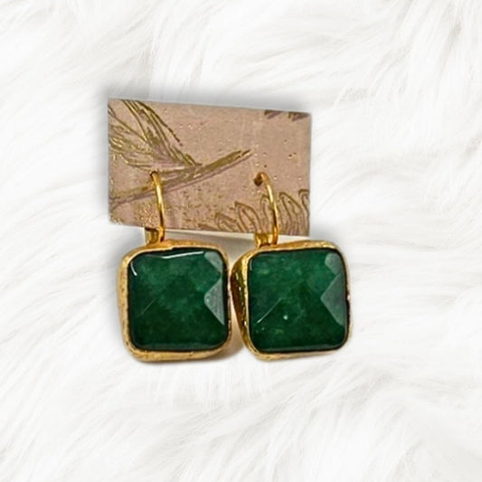 The Square Drop Earrings in Green Aventurine