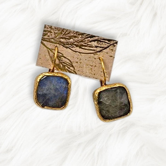 The Square Drop Earrings in Grey Labradorite
