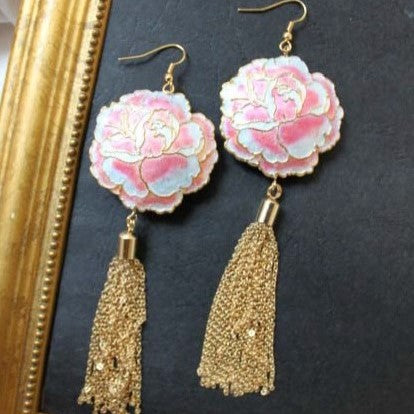 Oriental Rose Earrings in Pink