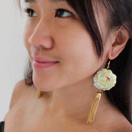 Oriental Rose Earrings in Yellow
