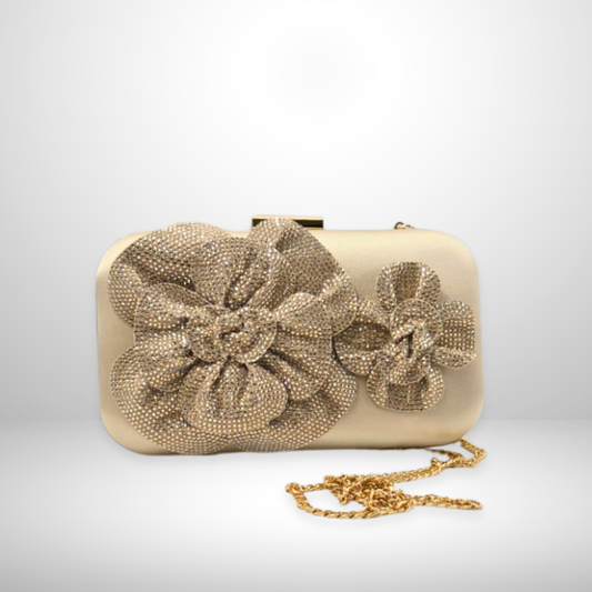Gold Fleur Crystal Embellished Clutch
