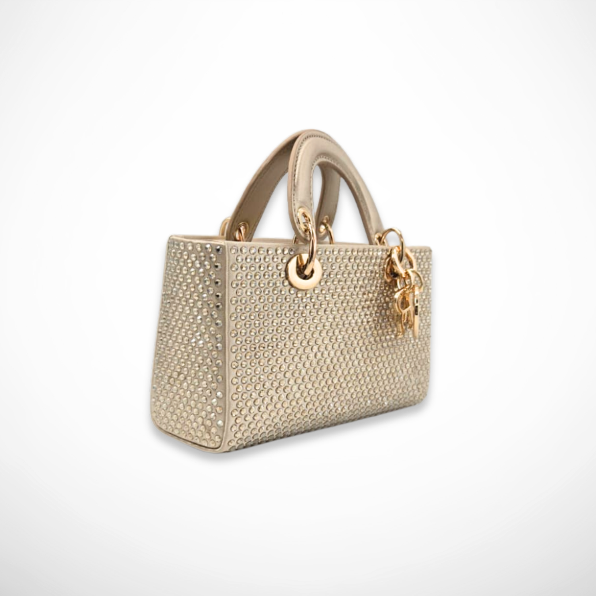 gold embellished mini handbag with crystal studs