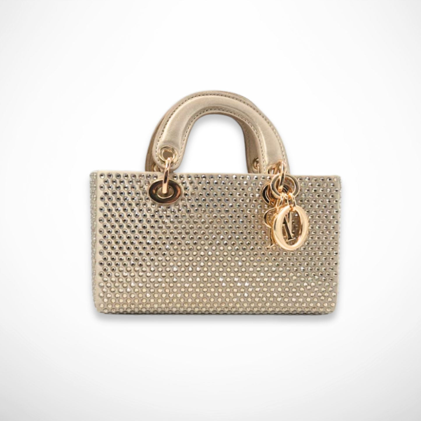 gold embellished mini handbag with crystal studs