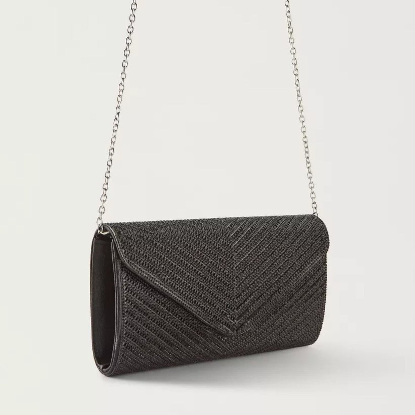 Black Embellished Clutch with Detachable Chain Strap