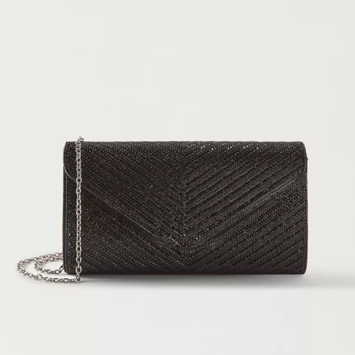 Black Embellished Clutch with Detachable Chain Strap