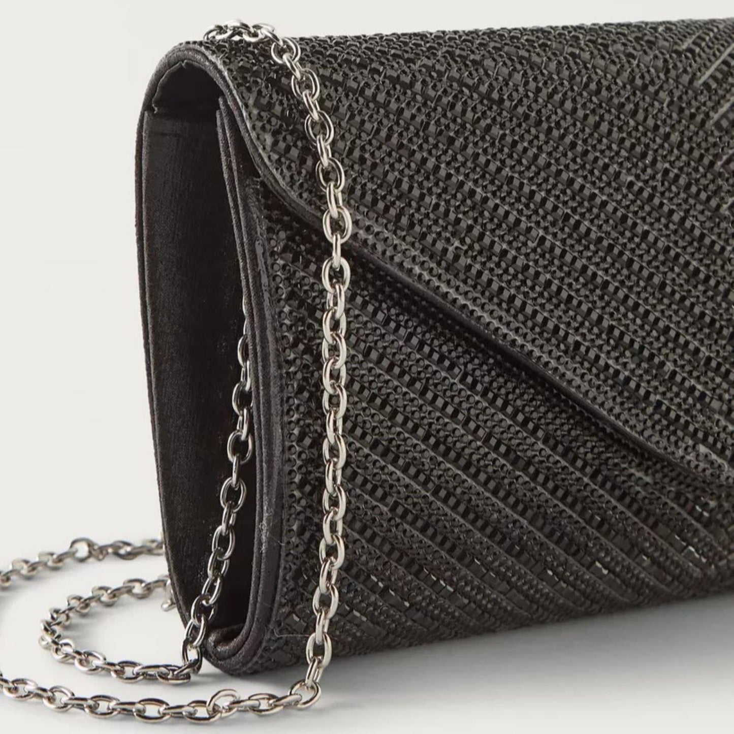 Black Embellished Clutch with Detachable Chain Strap