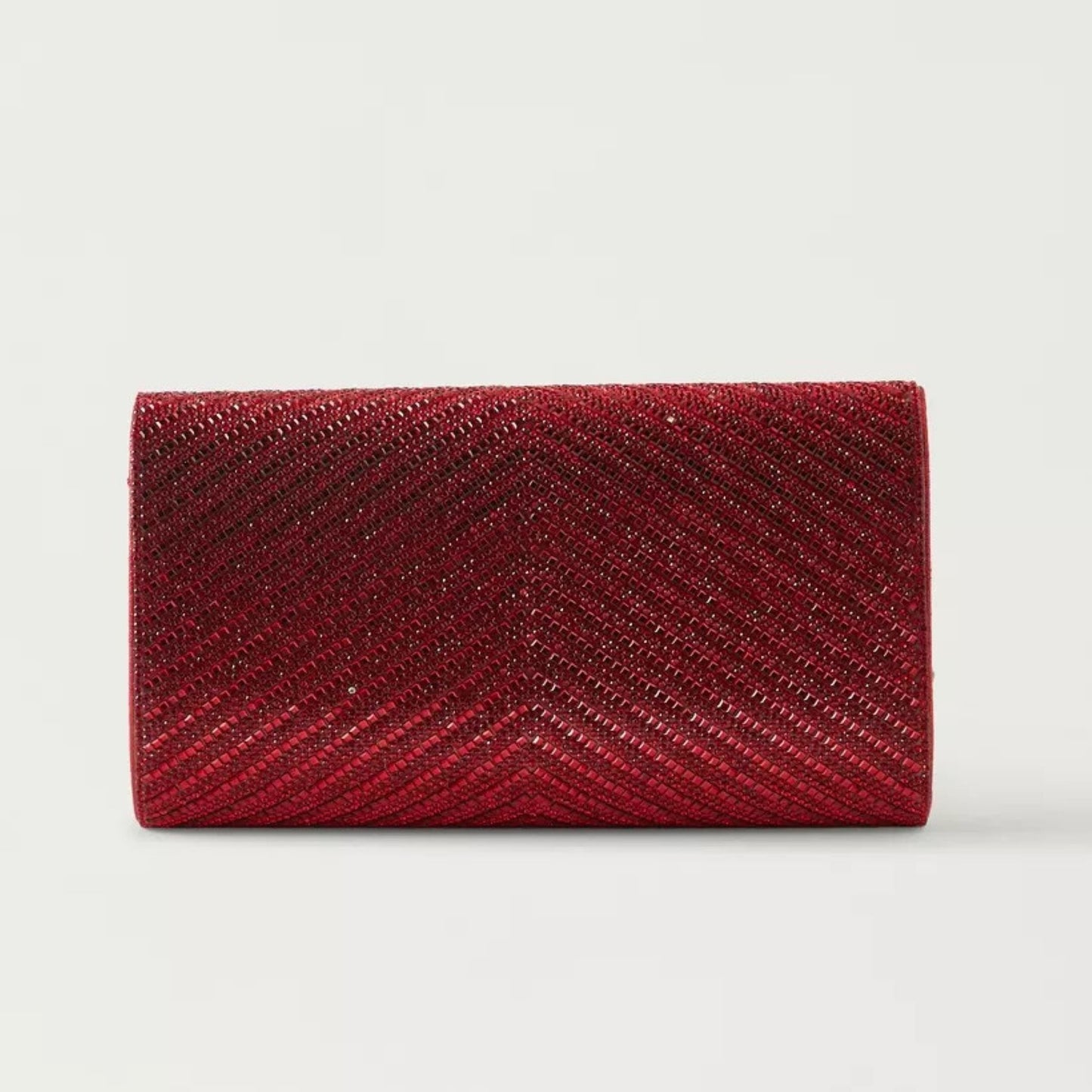 Red Embellished Clutch with Detachable Chain Strap