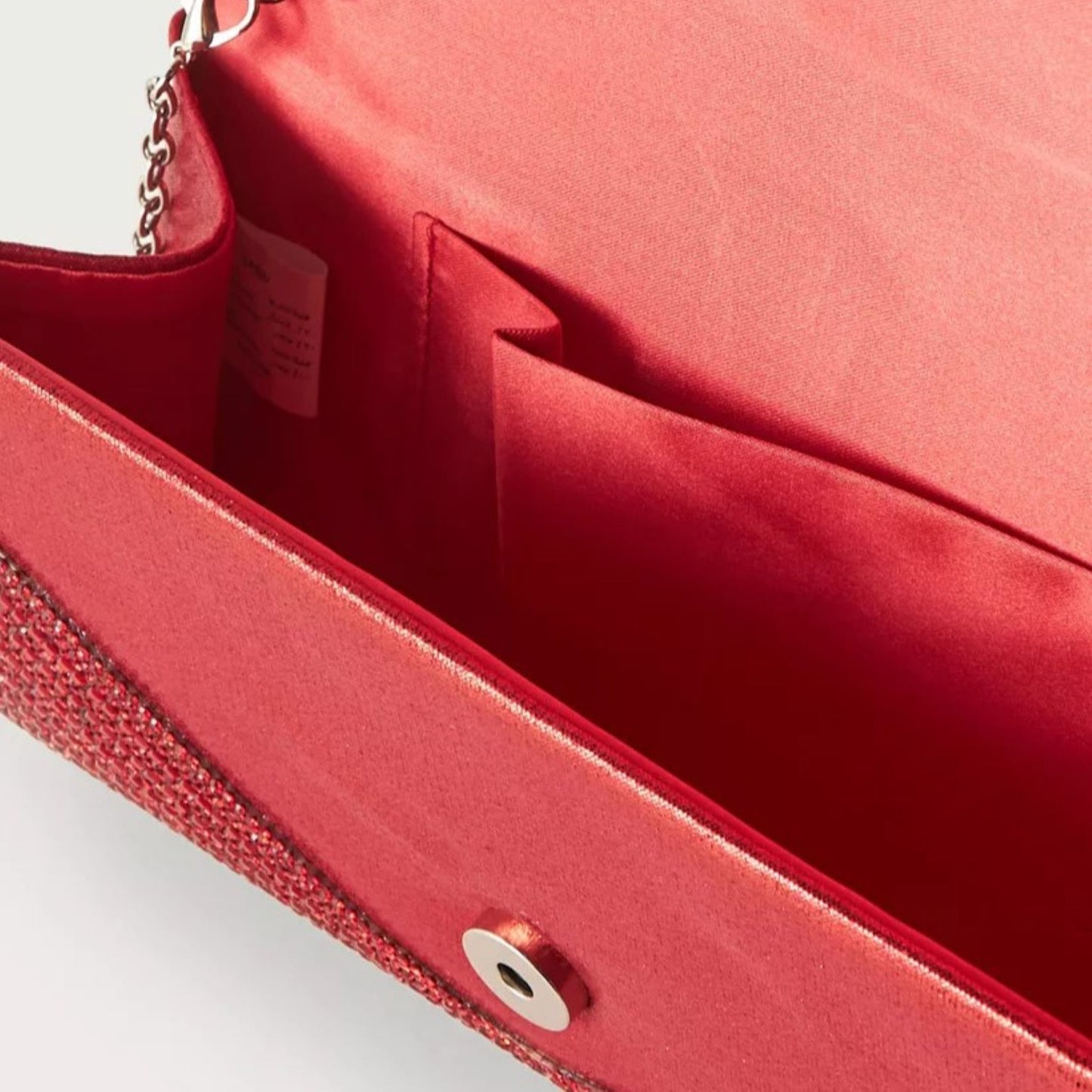 Red Embellished Clutch with Detachable Chain Strap