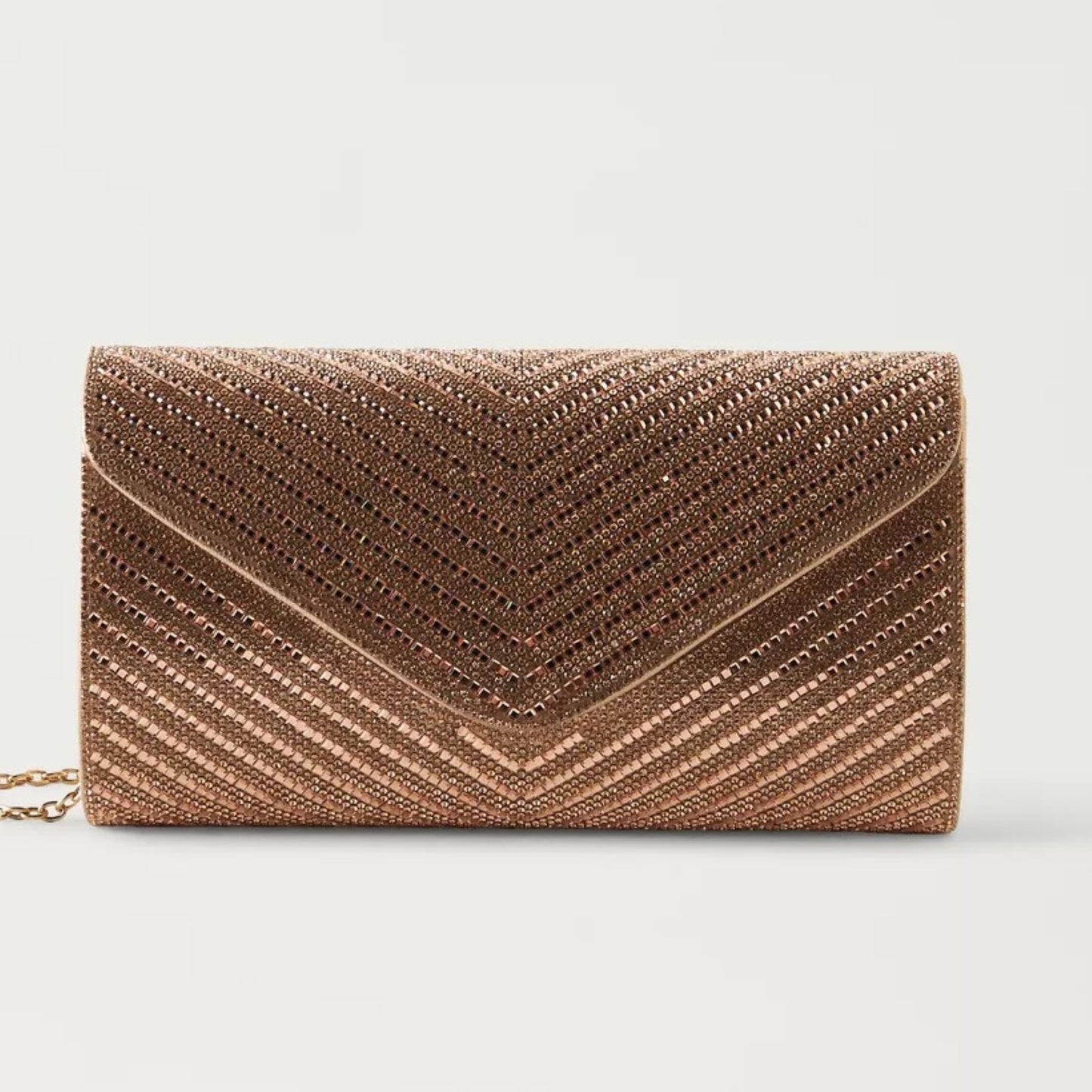 Rose Gold Embellished Clutch with Detachable Chain Strap