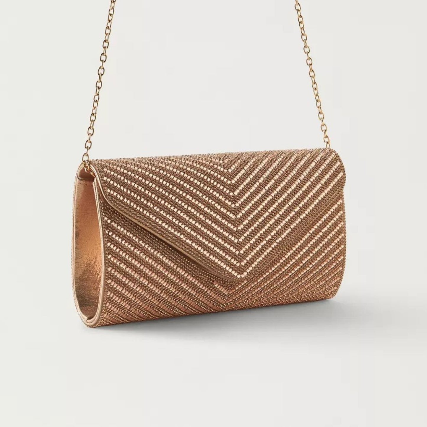 Rose Gold Embellished Clutch with Detachable Chain Strap