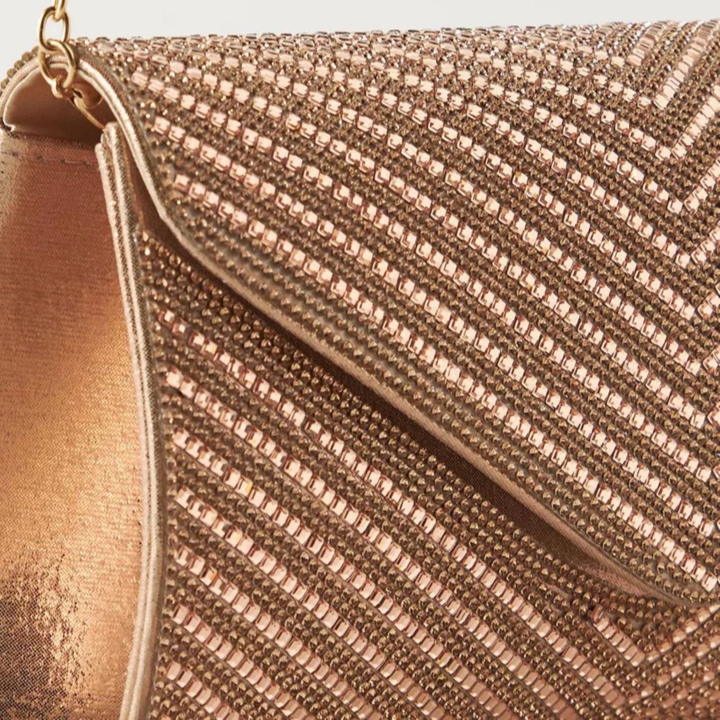 Rose Gold Embellished Clutch with Detachable Chain Strap