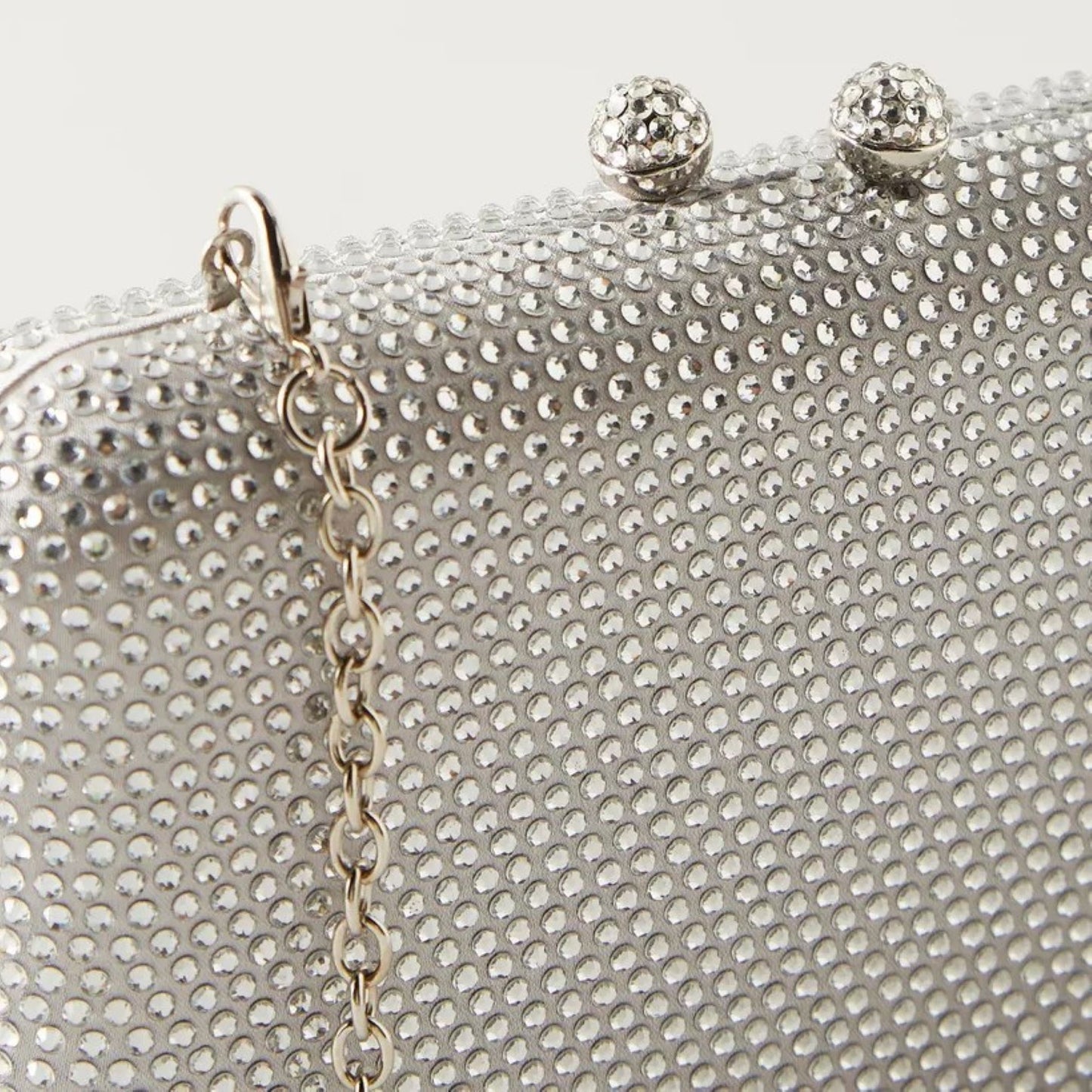 Silver Embellished Box Clutch with Detachable Chain Strap