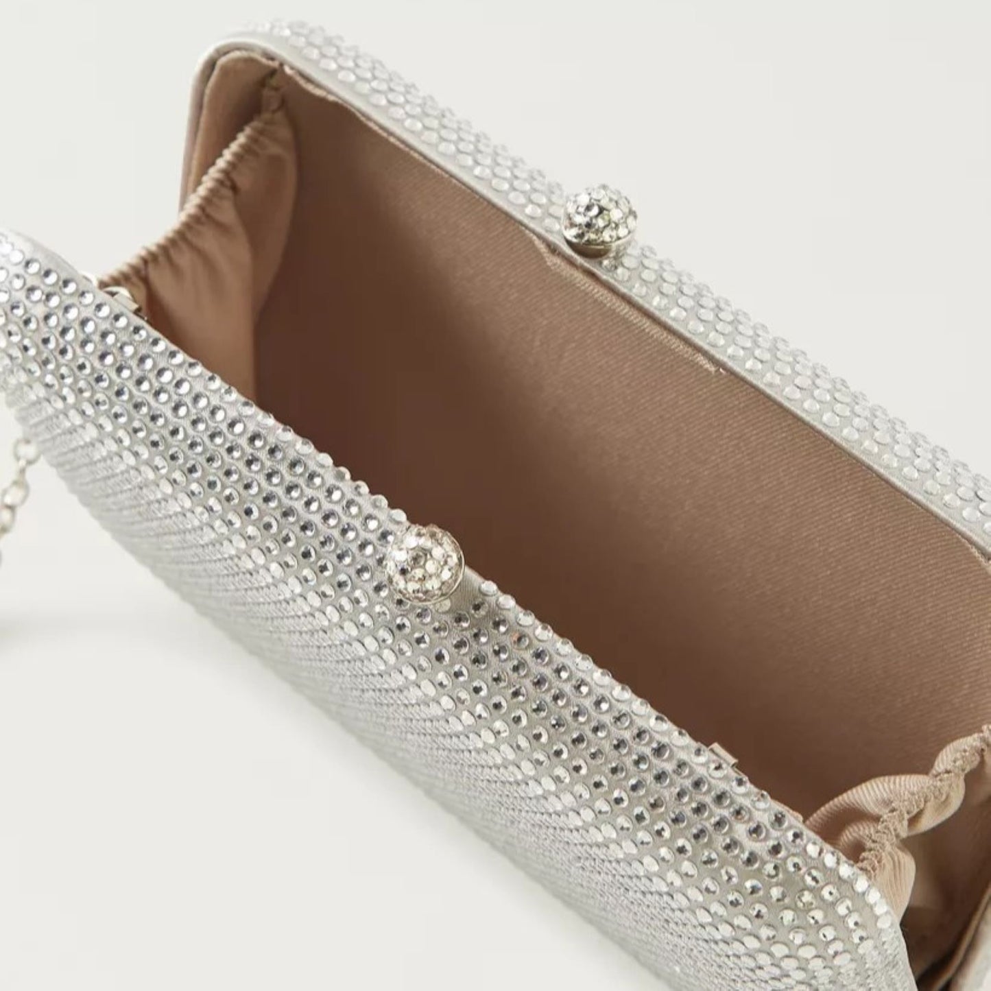 Silver Embellished Box Clutch with Detachable Chain Strap