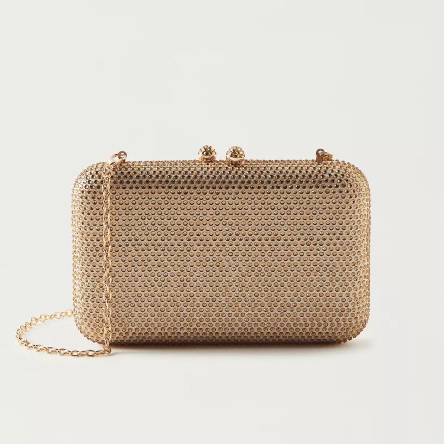 Gold Embellished Box Clutch with Detachable Chain Strap