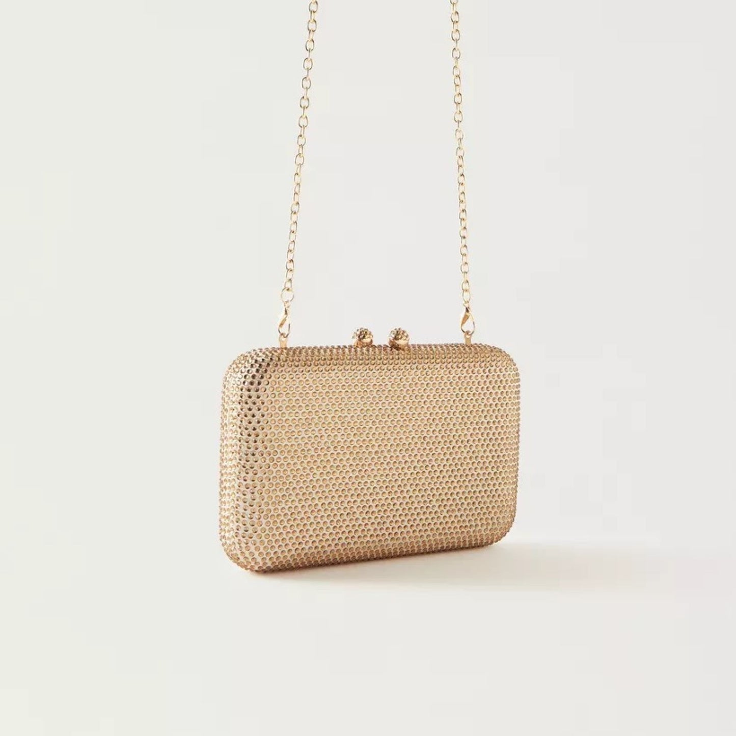 Gold Embellished Box Clutch with Detachable Chain Strap