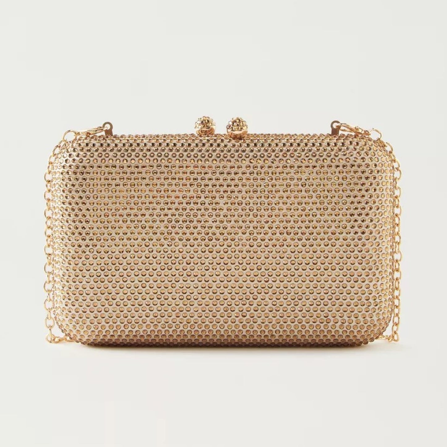 Gold Embellished Box Clutch with Detachable Chain Strap