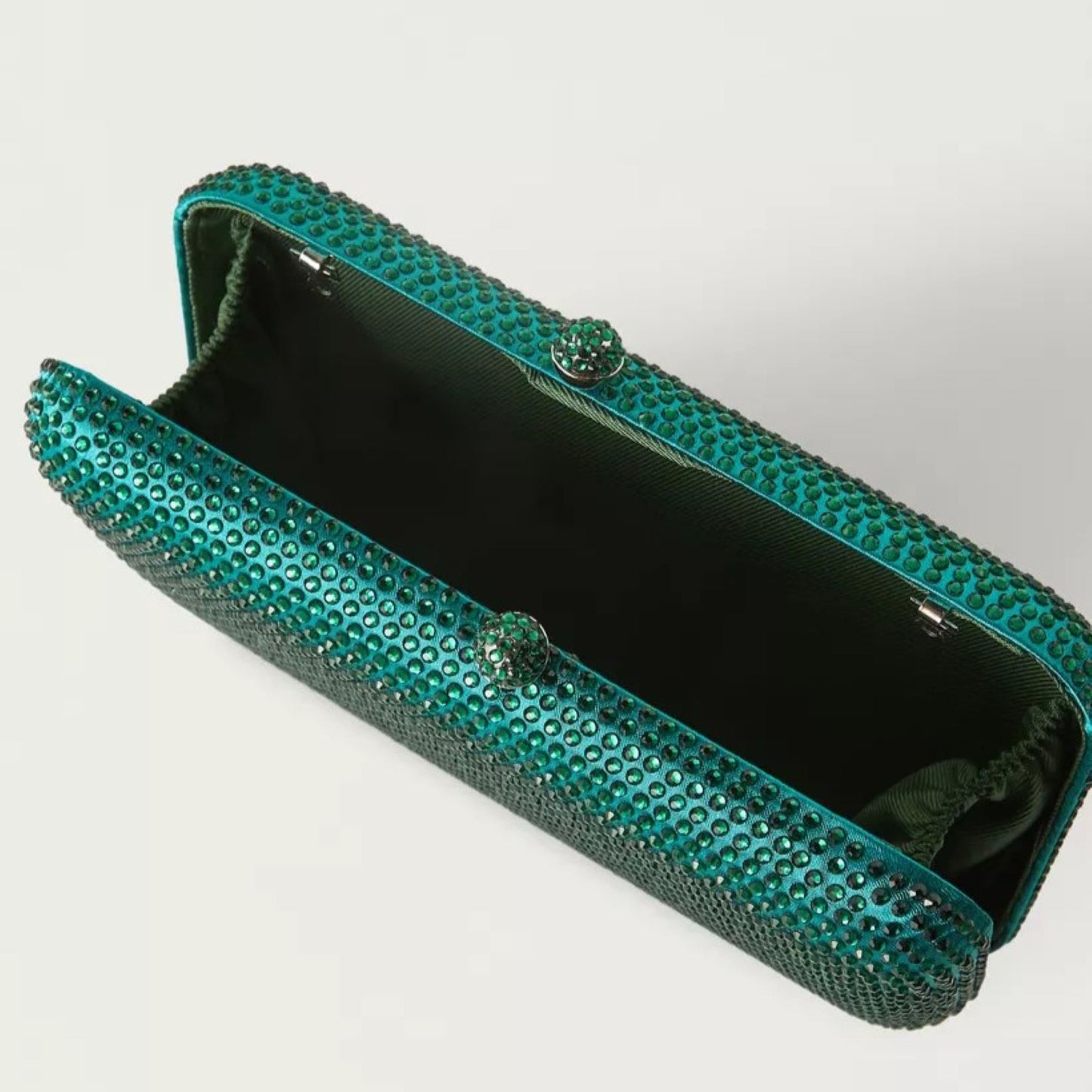 Green Embellished Box Clutch with Detachable Chain Strap