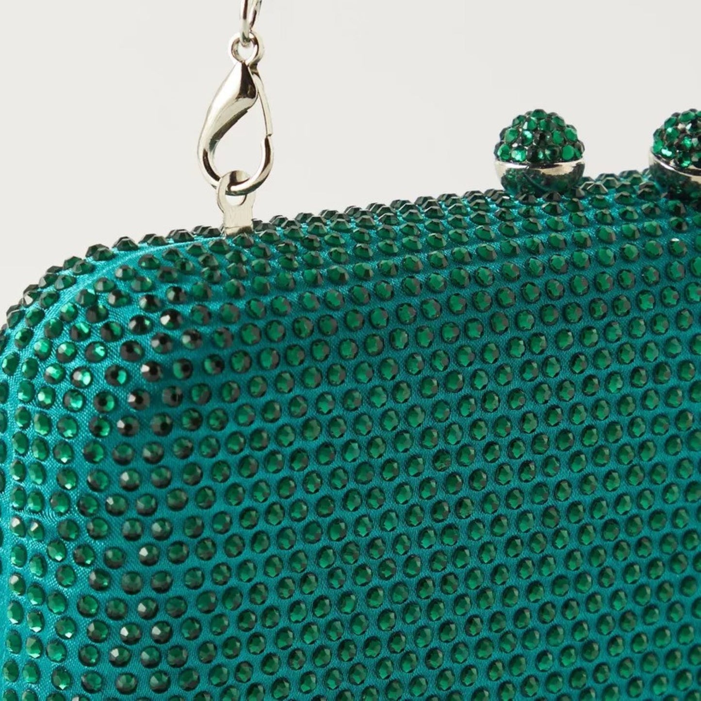 Green Embellished Box Clutch with Detachable Chain Strap