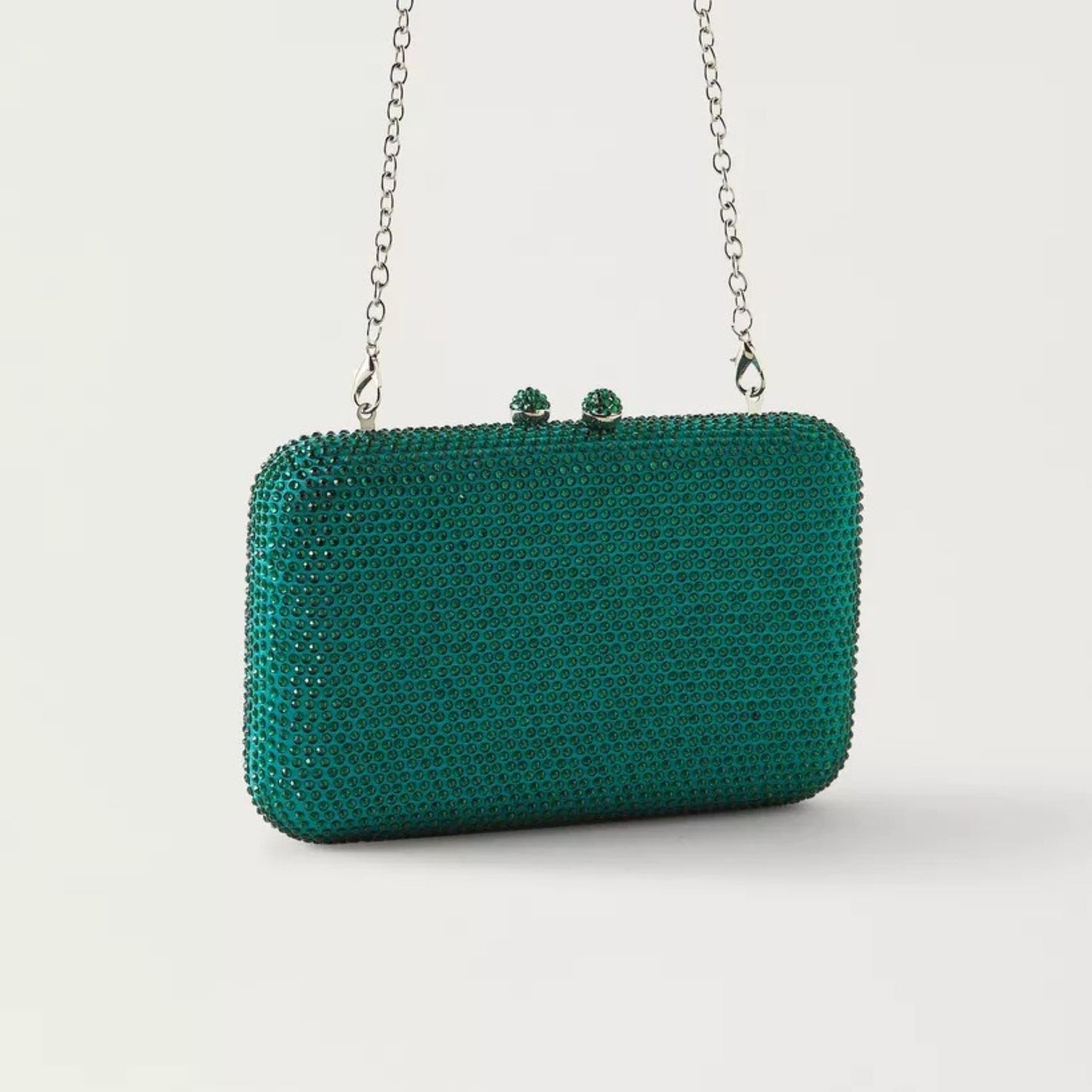 Green Embellished Box Clutch with Detachable Chain Strap