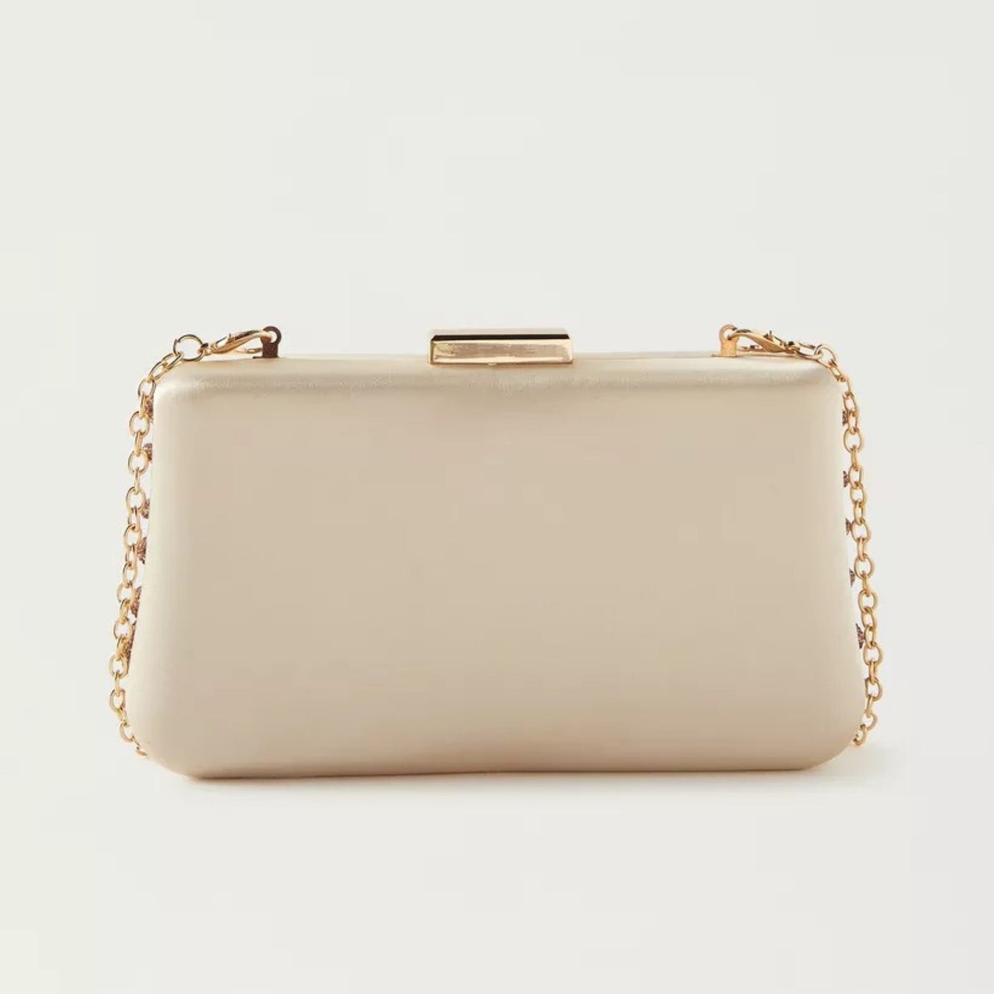 Gold Satin Box Clutch with Knot Detail