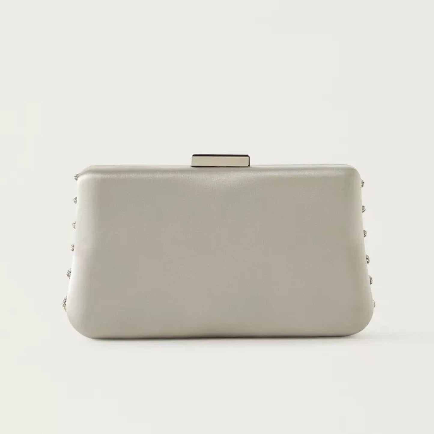 Silver Satin Box Clutch with Knot Detail